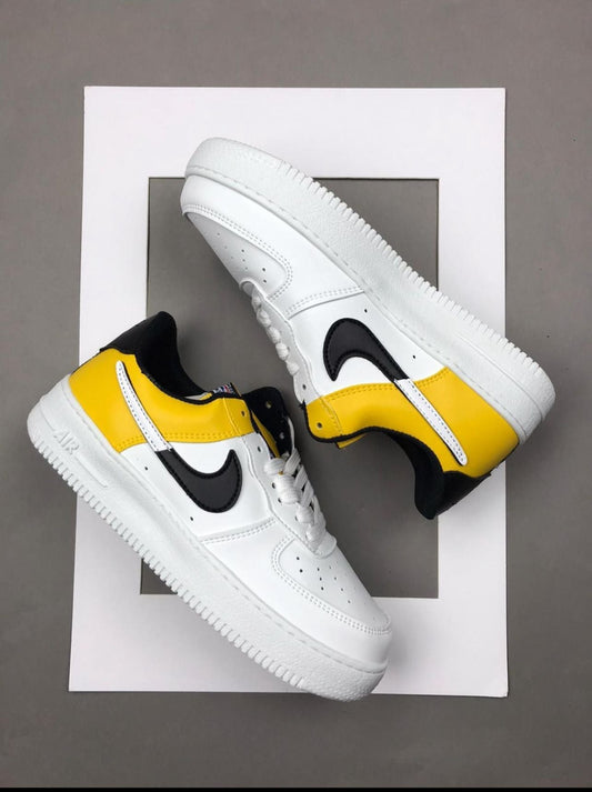White-Yellow-Black Air Force Sneakers